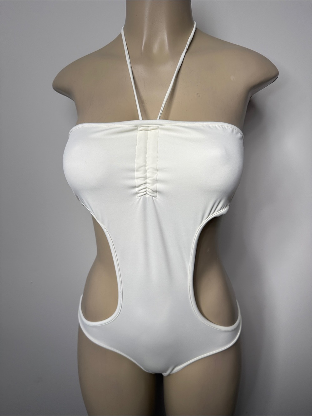 SOLID & STRIPED White Cutout Halter One-Piece Swimsuit